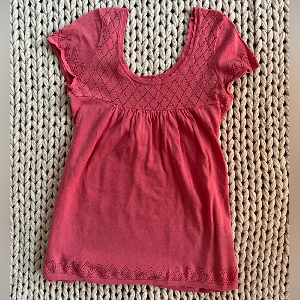 It’s Our Time coral short sleeve top with tie for front or back size medium